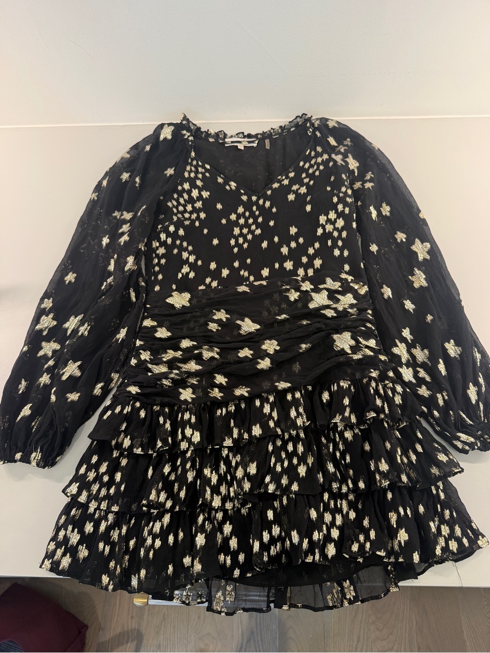 LoveShackFancy Black Dress with Gold Metallic Accents